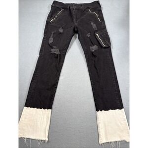 True Religion Mick Slouchy Skinny BLACK RAW HEM  33 x 32‎ MOTO GRUNGE ROCK